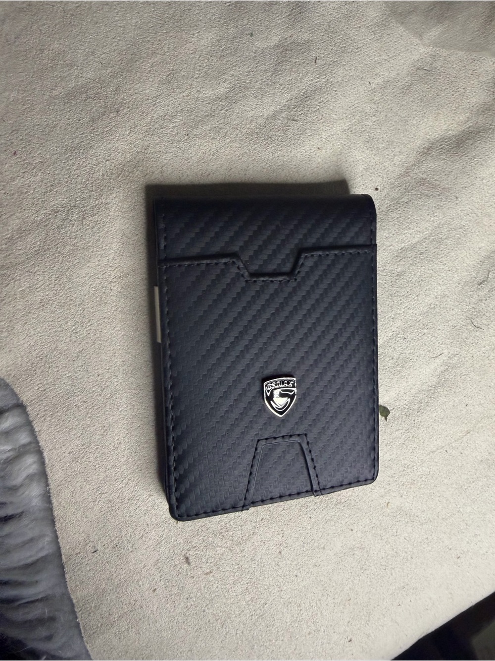 Slim Carbon-Textured Card Wallet with Shield Logo - Black